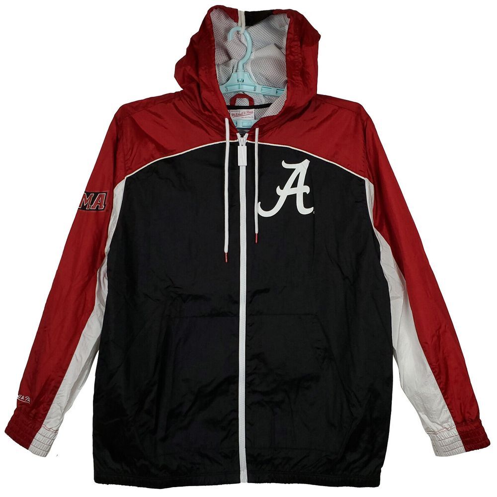 Alabama Crimson Tide Mitchell & Ness NCAA Large Windbreaker Jacket Black Red New